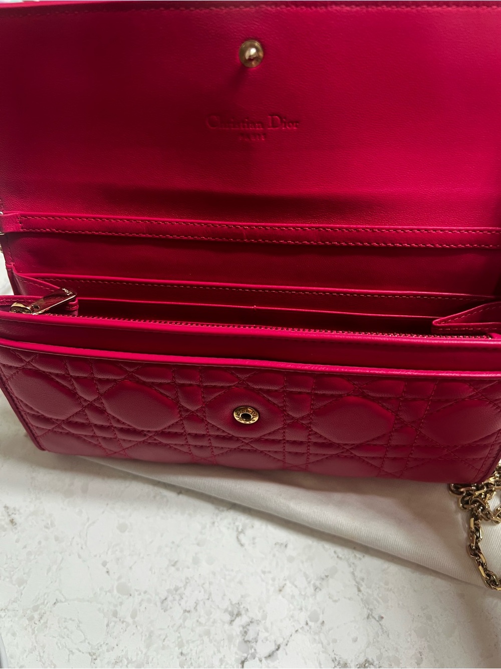 Dior Fuchsia Pink Quilted Leather Wallet on chain - Picture 8 of 10